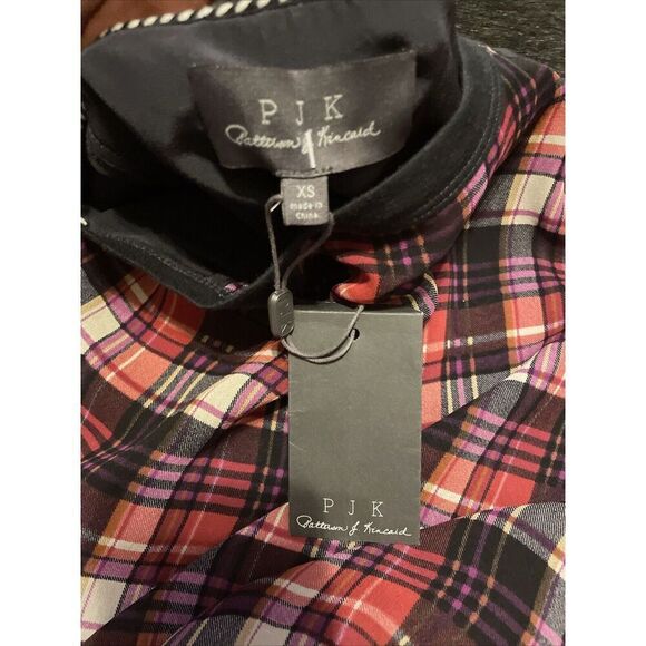 PJK Patterson J Kincaid Revolve Plaid Silk Top Women’s XS‎ Long Sleeve Crew Neck - Picture 4 of 8